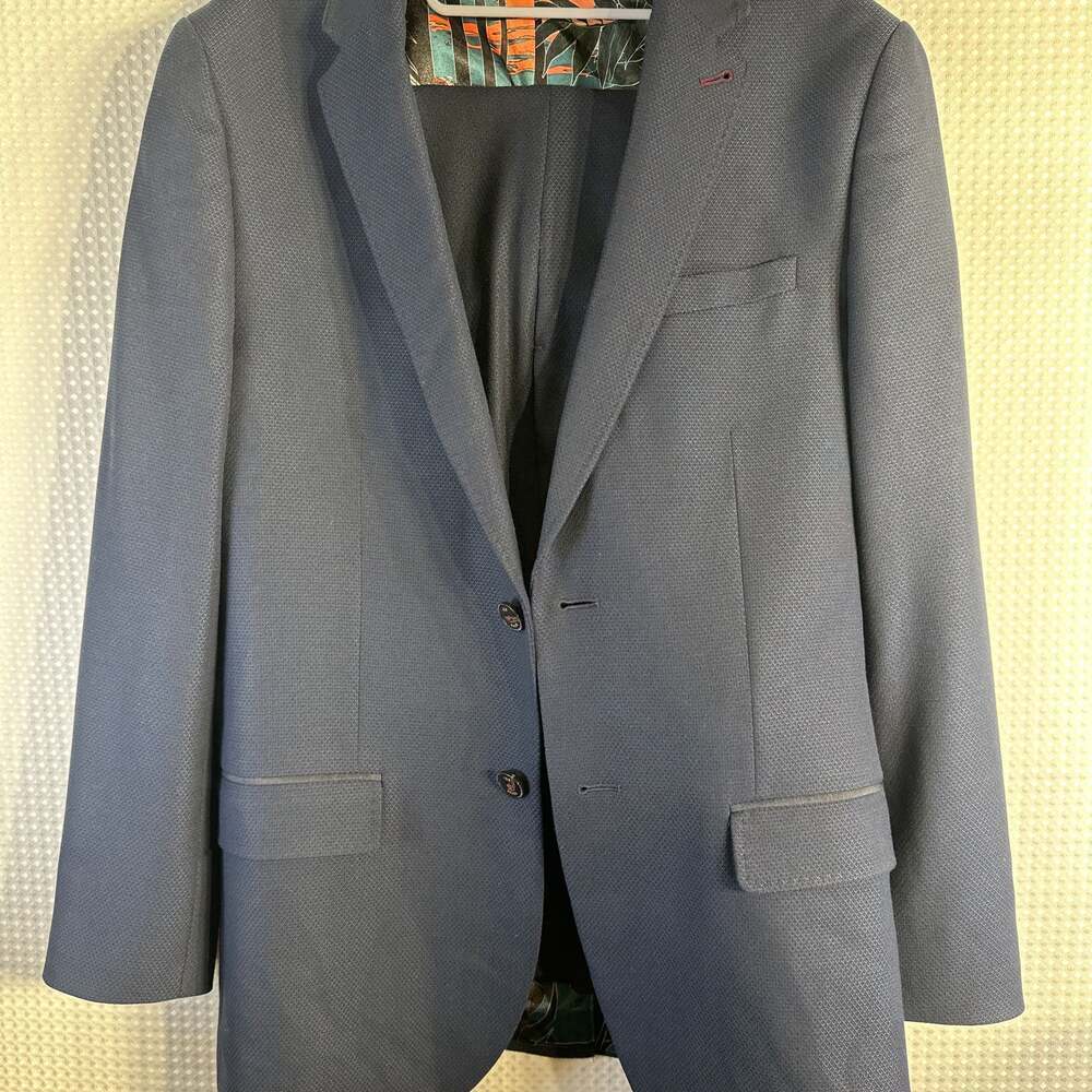Ted Baker No Ordinary Joe Slim Fit  Suit in Navy Blue Textured Wool
